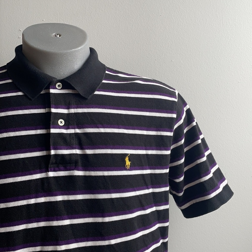 Polo Ralph Lauren Black and Purple Polo Shirt L